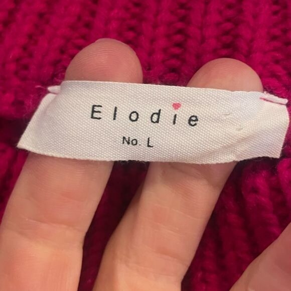 Elodie Chunky Knit Ribbed Neck Sweater Bright Pink Orchid Bubble Sleeve Sz Large - Picture 6 of 8